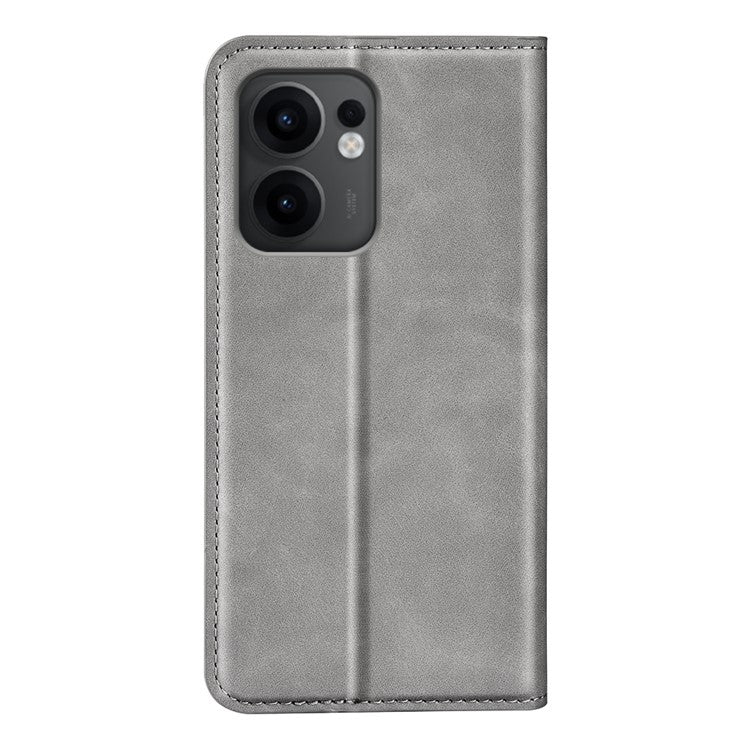 For Oppo Reno13 F 5G Case Skin Touch Leather Wallet Phone Cover - Grey