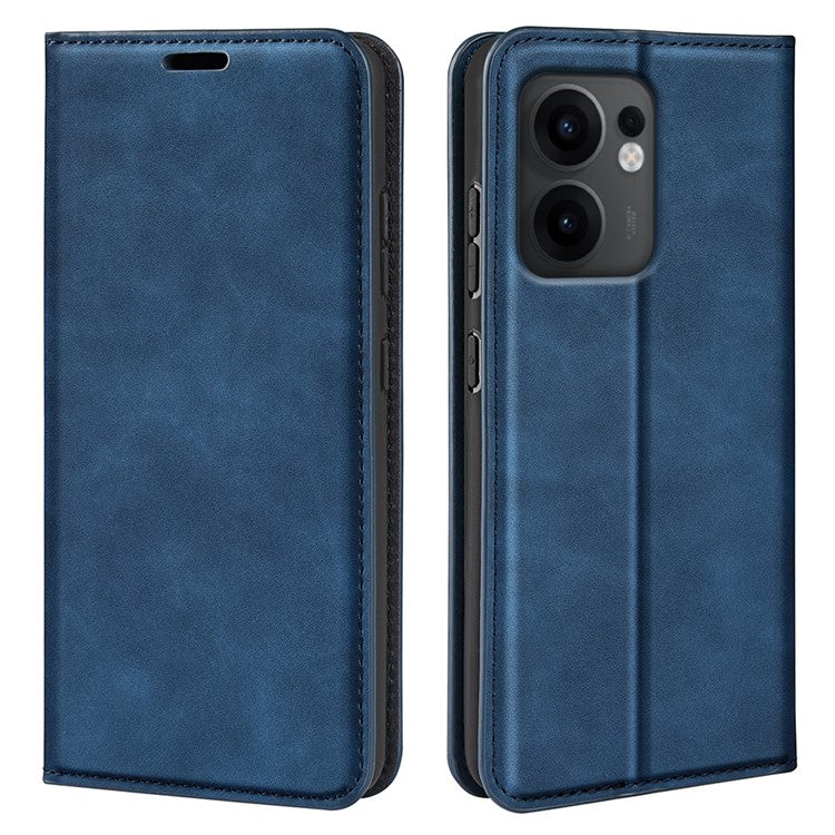 For Oppo Reno13 F 5G Case Skin Touch Leather Wallet Phone Cover - Blue