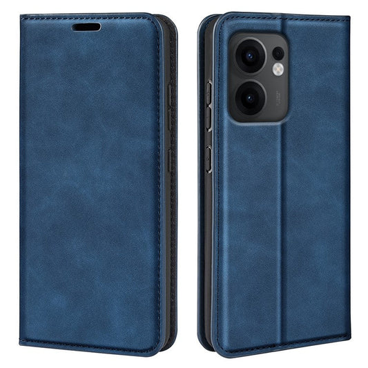 For Oppo Reno13 F 5G Case Skin Touch Leather Wallet Phone Cover - Blue