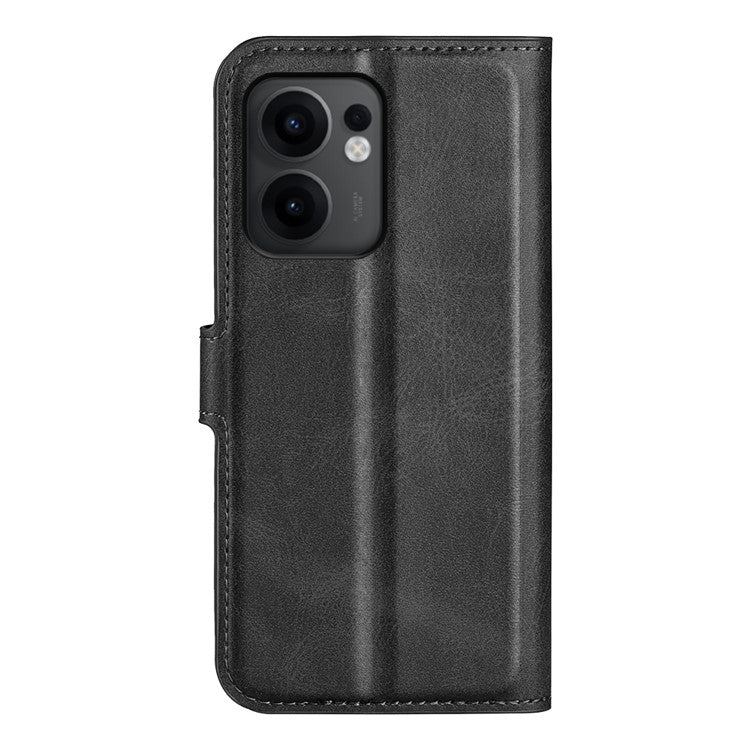 For Oppo Reno13 F 5G Stand Case Anti-Scratch Calf Texture Leather Phone Cover - Black