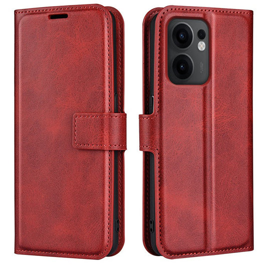 For Oppo Reno13 F 5G Stand Case Anti-Scratch Calf Texture Leather Phone Cover - Red
