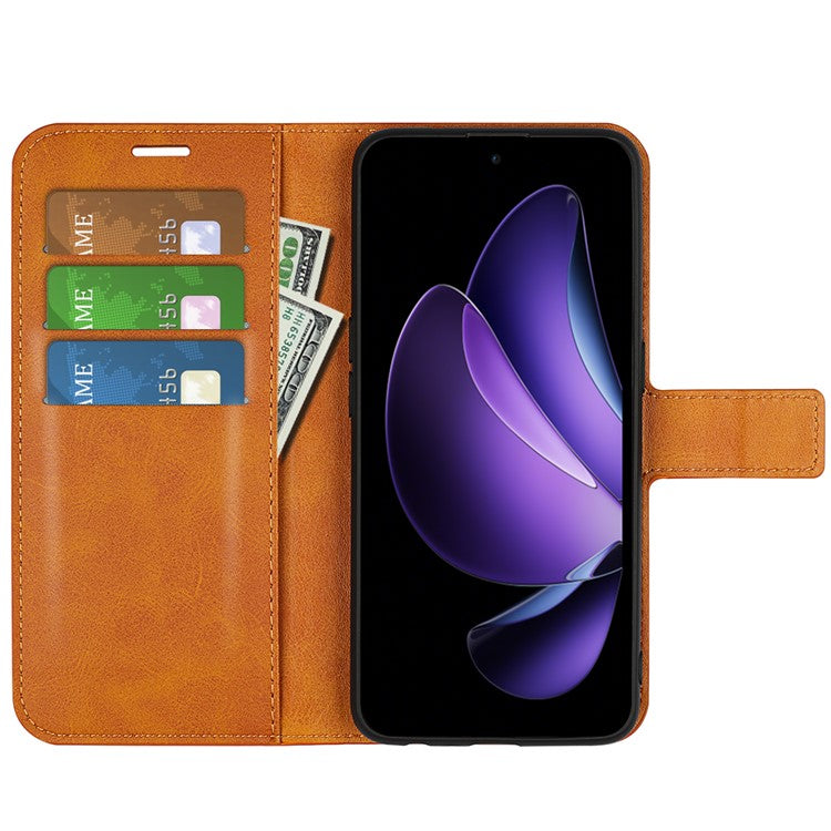 For Oppo Reno13 F 5G Stand Case Anti-Scratch Calf Texture Leather Phone Cover - Yellow