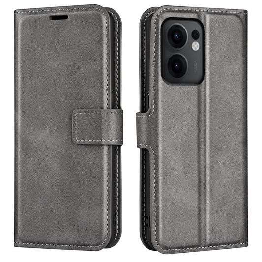 For Oppo Reno13 F 5G Stand Case Anti-Scratch Calf Texture Leather Phone Cover - Grey