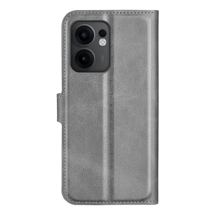 For Oppo Reno13 F 5G Stand Case Anti-Scratch Calf Texture Leather Phone Cover - Grey
