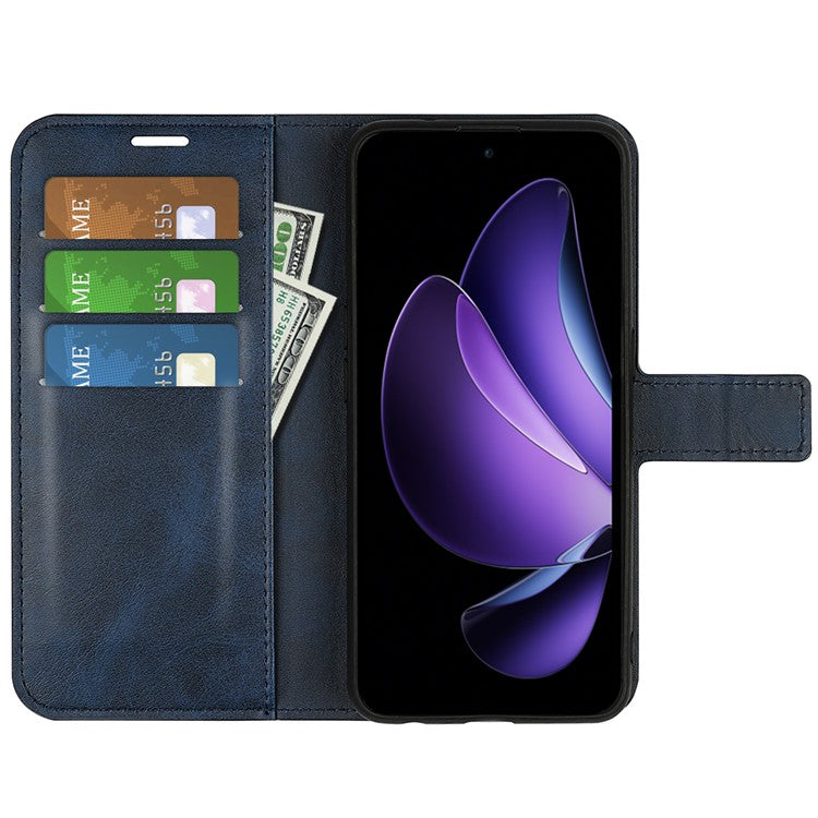 For Oppo Reno13 F 5G Stand Case Anti-Scratch Calf Texture Leather Phone Cover - Blue