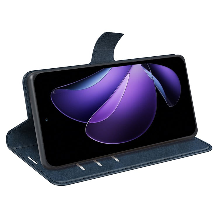 For Oppo Reno13 F 5G Stand Case Anti-Scratch Calf Texture Leather Phone Cover - Blue