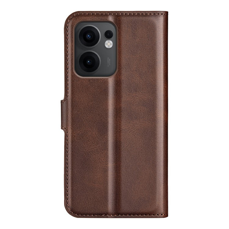 For Oppo Reno13 F 5G Stand Case Anti-Scratch Calf Texture Leather Phone Cover - Brown