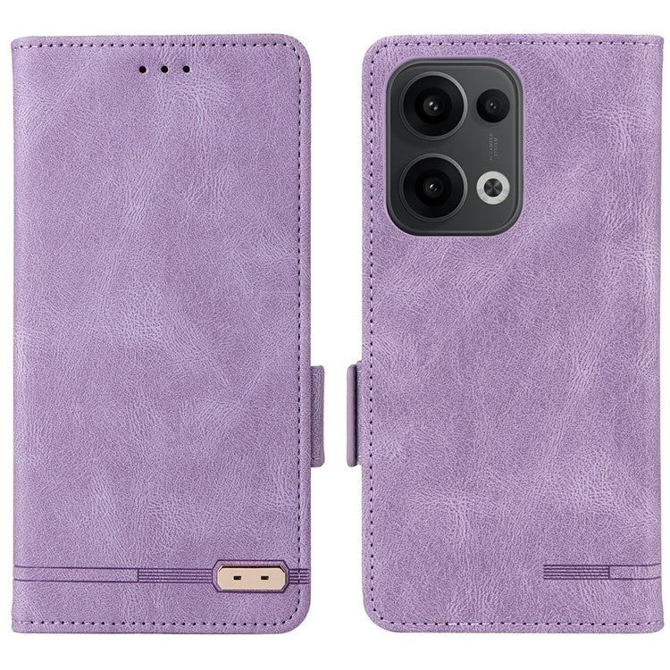 For Oppo Reno13 Pro 5G Case Leather Wallet Flip Phone Cover with Hardware Decor - Purple