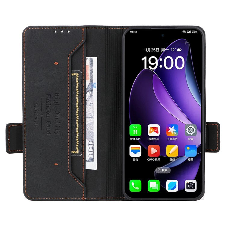 For Oppo Reno13 Pro 5G Case Leather Wallet Flip Phone Cover with Hardware Decor - Black