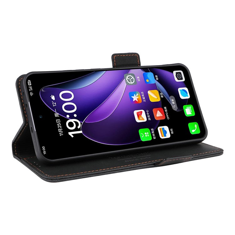 For Oppo Reno13 Pro 5G Case Leather Wallet Flip Phone Cover with Hardware Decor - Black