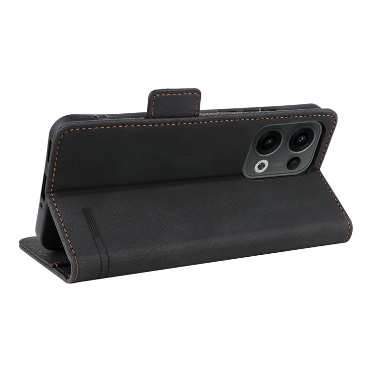 For Oppo Reno13 Pro 5G Case Leather Wallet Flip Phone Cover with Hardware Decor - Black