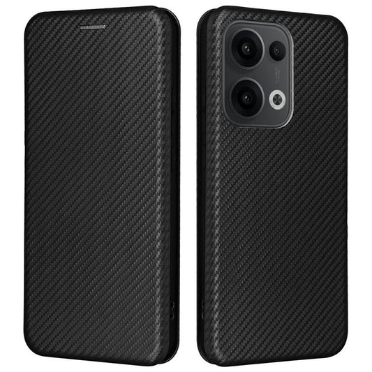 For Oppo Reno13 5G (Global) Case Carbon Fiber Texture Drop-Proof PU Leather Phone Cover - Black