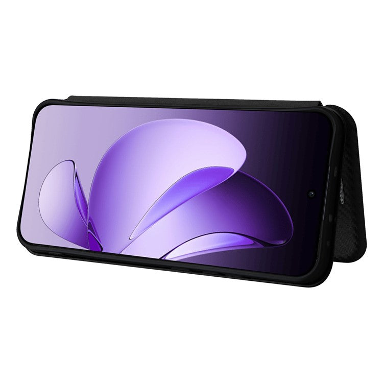 For Oppo Reno13 5G (Global) Case Carbon Fiber Texture Drop-Proof PU Leather Phone Cover - Black