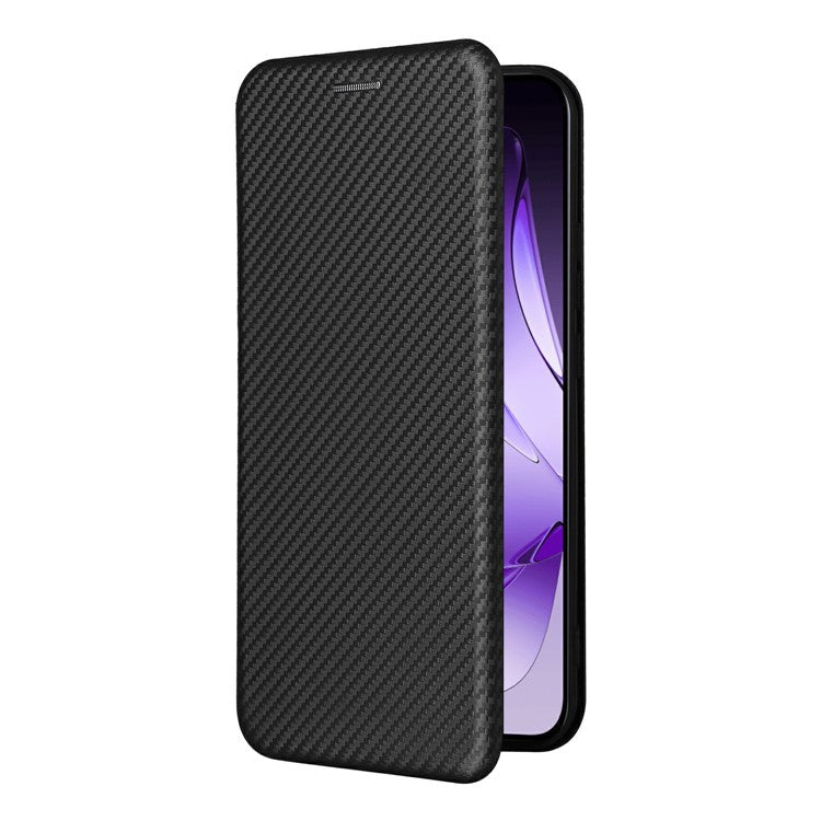 For Oppo Reno13 5G (Global) Case Carbon Fiber Texture Drop-Proof PU Leather Phone Cover - Black