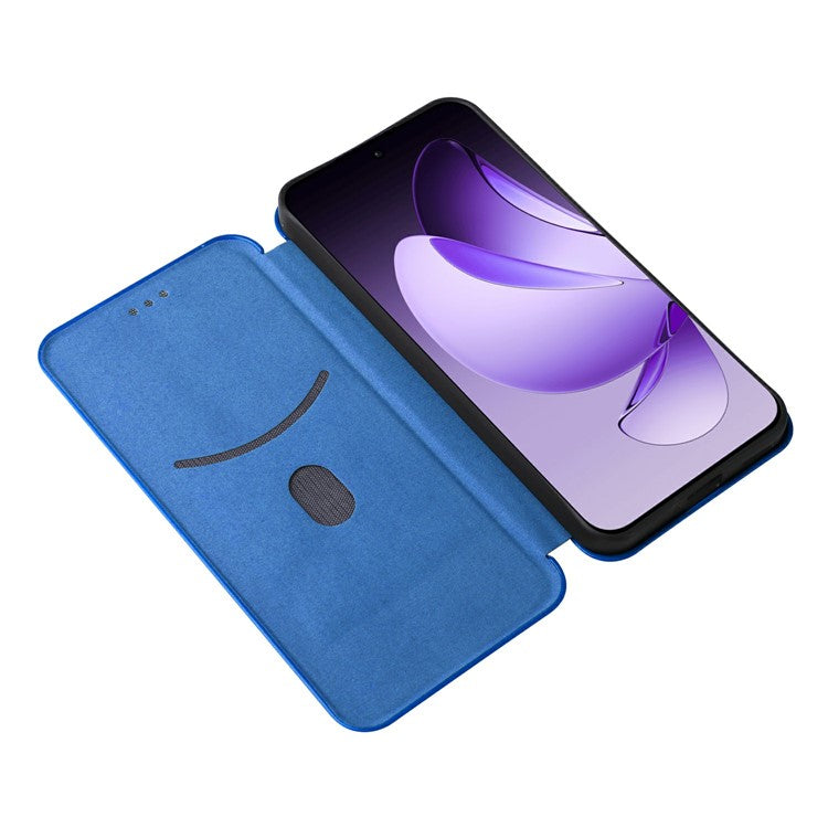For Oppo Reno13 5G (Global) Case Carbon Fiber Texture Drop-Proof PU Leather Phone Cover - Blue