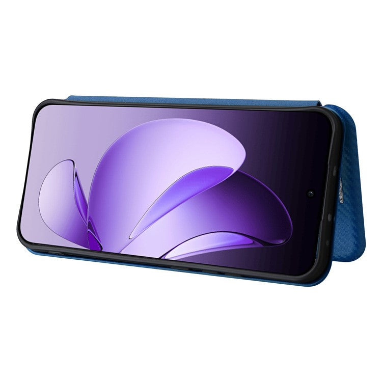 For Oppo Reno13 5G (Global) Case Carbon Fiber Texture Drop-Proof PU Leather Phone Cover - Blue