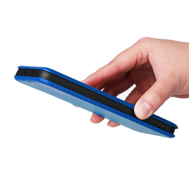 For Oppo Reno13 5G (Global) Case Carbon Fiber Texture Drop-Proof PU Leather Phone Cover - Blue