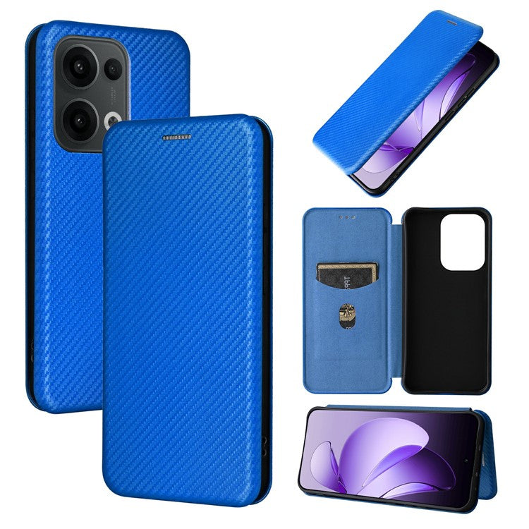 For Oppo Reno13 5G (Global) Case Carbon Fiber Texture Drop-Proof PU Leather Phone Cover - Blue