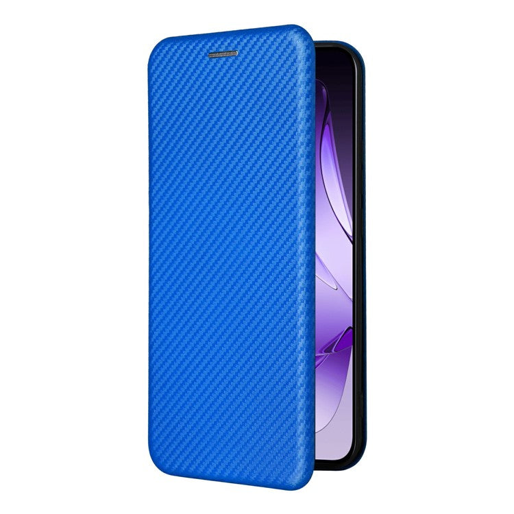 For Oppo Reno13 5G (Global) Case Carbon Fiber Texture Drop-Proof PU Leather Phone Cover - Blue