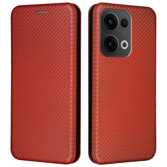 For Oppo Reno13 5G (Global) Case Carbon Fiber Texture Drop-Proof PU Leather Phone Cover - Brown