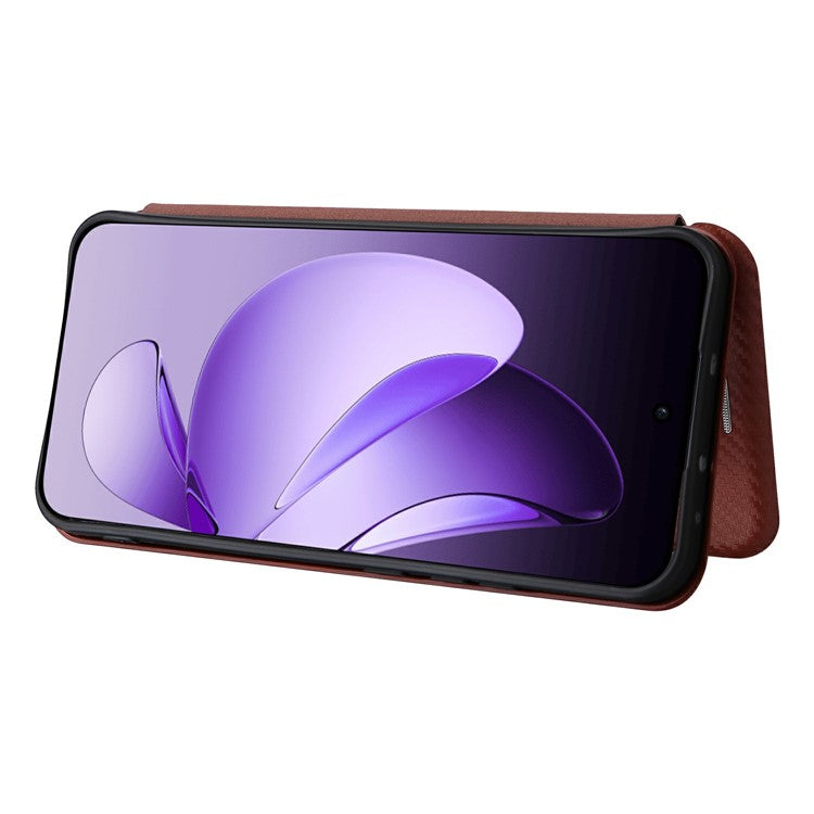 For Oppo Reno13 5G (Global) Case Carbon Fiber Texture Drop-Proof PU Leather Phone Cover - Brown