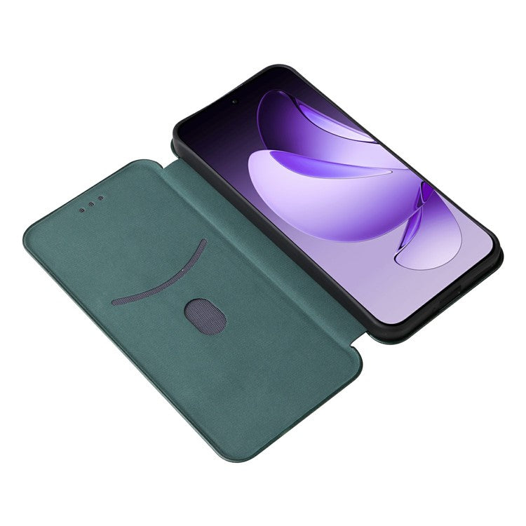 For Oppo Reno13 5G (Global) Case Carbon Fiber Texture Drop-Proof PU Leather Phone Cover - Green