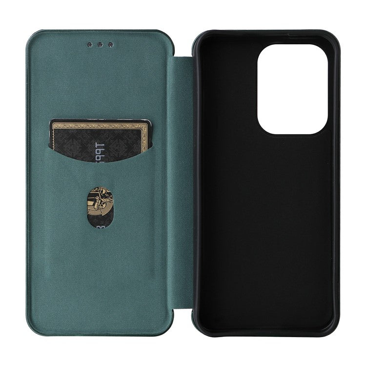 For Oppo Reno13 5G (Global) Case Carbon Fiber Texture Drop-Proof PU Leather Phone Cover - Green