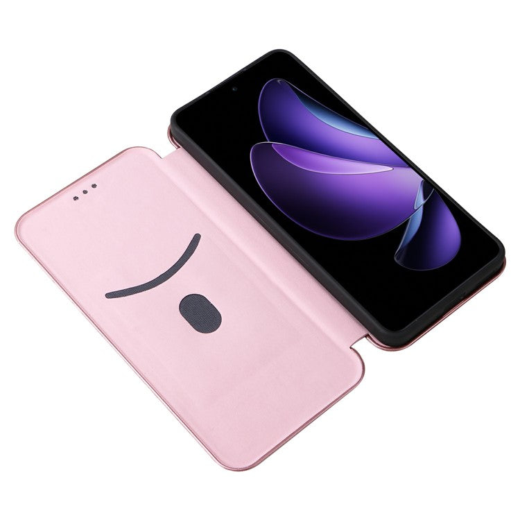 For Oppo Reno13 F 5G Case Carbon Fiber Texture Drop-Proof PU Leather Phone Cover - Rose Gold