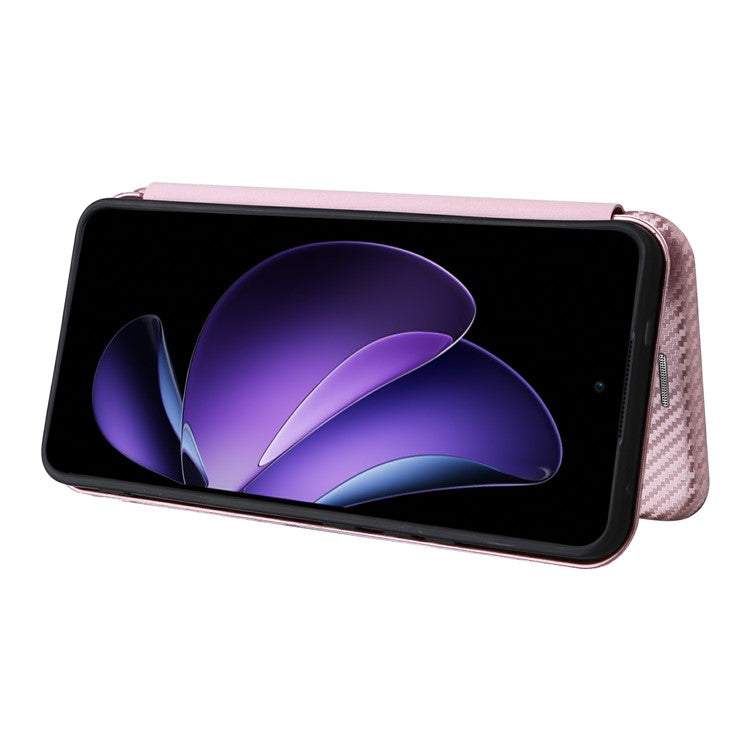 For Oppo Reno13 F 5G Case Carbon Fiber Texture Drop-Proof PU Leather Phone Cover - Rose Gold