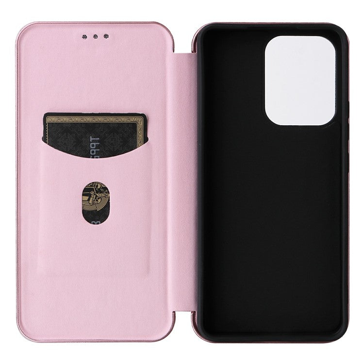 For Oppo Reno13 F 5G Case Carbon Fiber Texture Drop-Proof PU Leather Phone Cover - Rose Gold