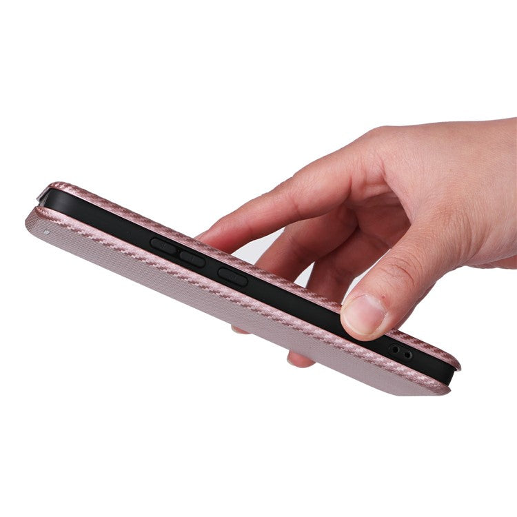 For Oppo Reno13 F 5G Case Carbon Fiber Texture Drop-Proof PU Leather Phone Cover - Rose Gold