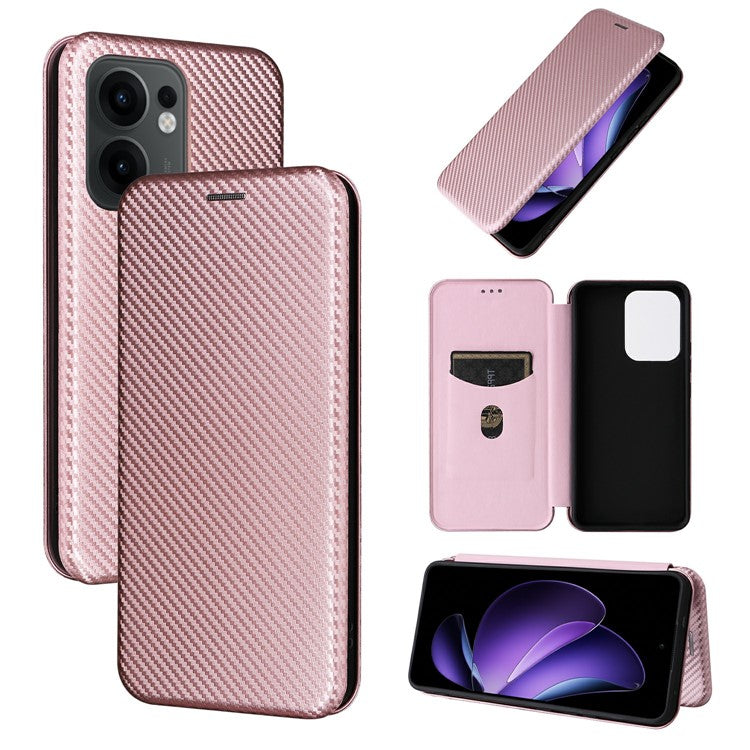 For Oppo Reno13 F 5G Case Carbon Fiber Texture Drop-Proof PU Leather Phone Cover - Rose Gold