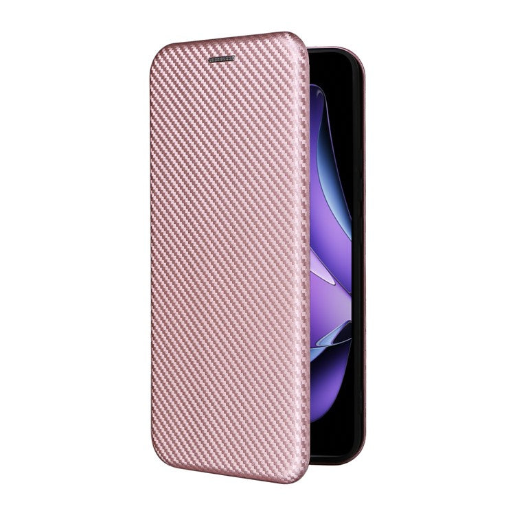 For Oppo Reno13 F 5G Case Carbon Fiber Texture Drop-Proof PU Leather Phone Cover - Rose Gold