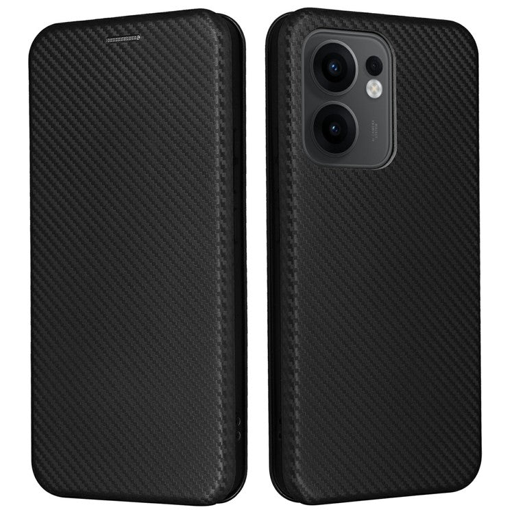 For Oppo Reno13 F 5G Case Carbon Fiber Texture Drop-Proof PU Leather Phone Cover - Black