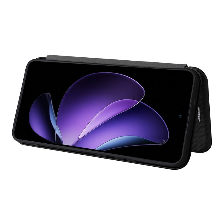 For Oppo Reno13 F 5G Case Carbon Fiber Texture Drop-Proof PU Leather Phone Cover - Black