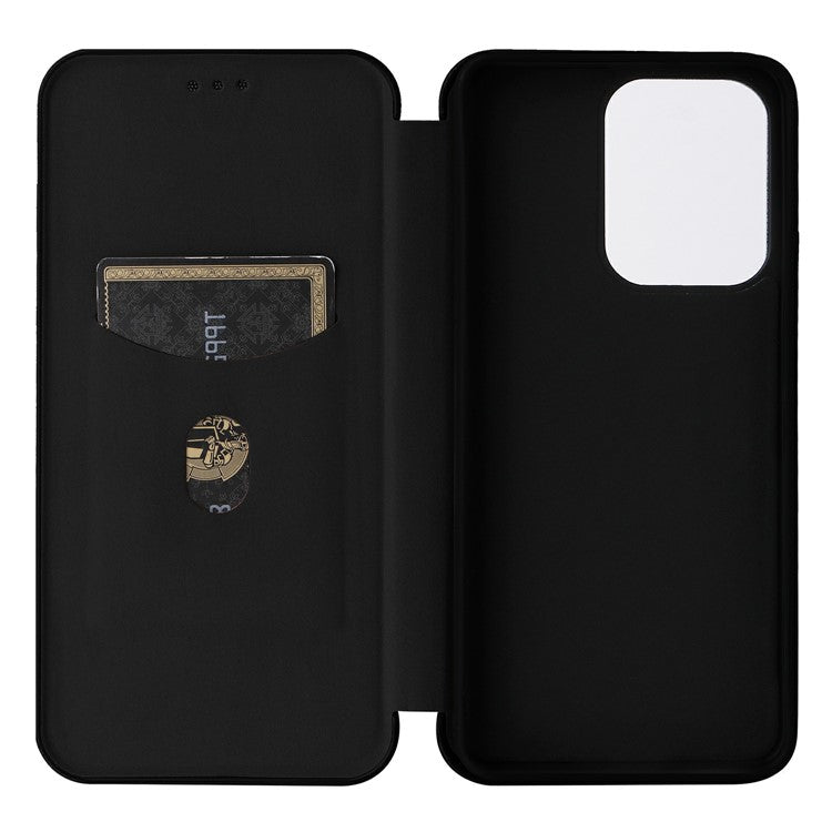 For Oppo Reno13 F 5G Case Carbon Fiber Texture Drop-Proof PU Leather Phone Cover - Black