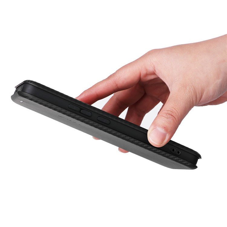 For Oppo Reno13 F 5G Case Carbon Fiber Texture Drop-Proof PU Leather Phone Cover - Black