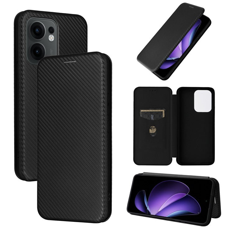For Oppo Reno13 F 5G Case Carbon Fiber Texture Drop-Proof PU Leather Phone Cover - Black