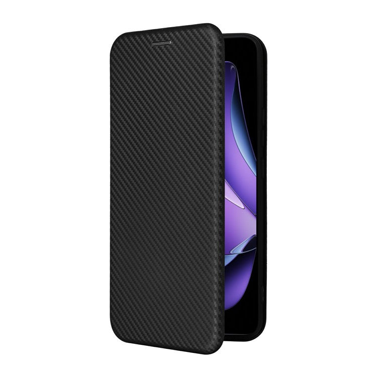 For Oppo Reno13 F 5G Case Carbon Fiber Texture Drop-Proof PU Leather Phone Cover - Black