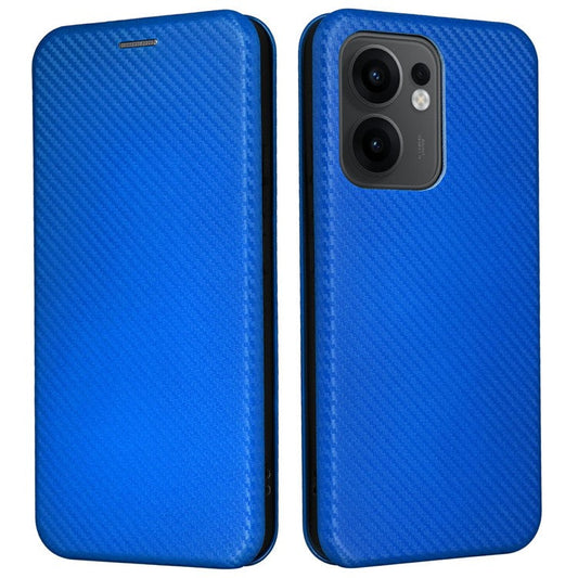 For Oppo Reno13 F 5G Case Carbon Fiber Texture Drop-Proof PU Leather Phone Cover - Blue