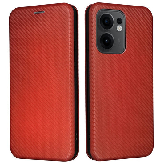 For Oppo Reno13 F 5G Case Carbon Fiber Texture Drop-Proof PU Leather Phone Cover - Brown