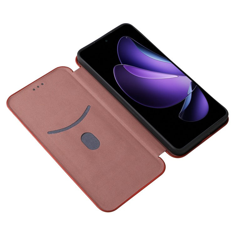 For Oppo Reno13 F 5G Case Carbon Fiber Texture Drop-Proof PU Leather Phone Cover - Brown