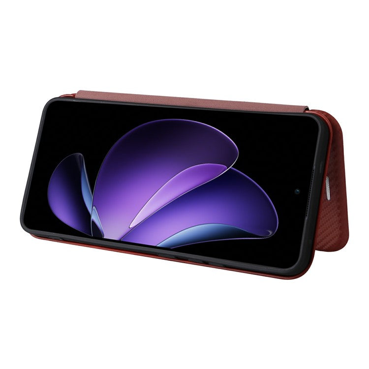 For Oppo Reno13 F 5G Case Carbon Fiber Texture Drop-Proof PU Leather Phone Cover - Brown