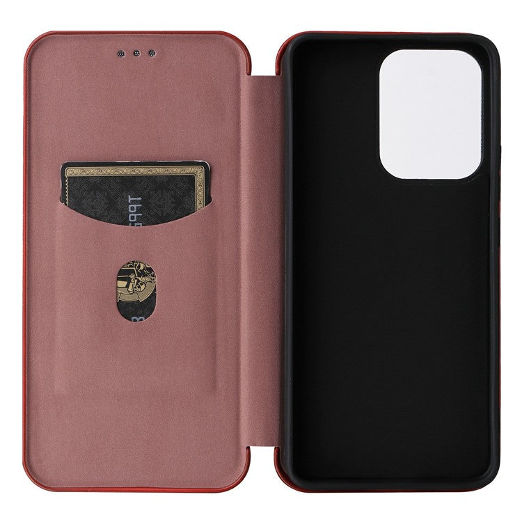 For Oppo Reno13 F 5G Case Carbon Fiber Texture Drop-Proof PU Leather Phone Cover - Brown