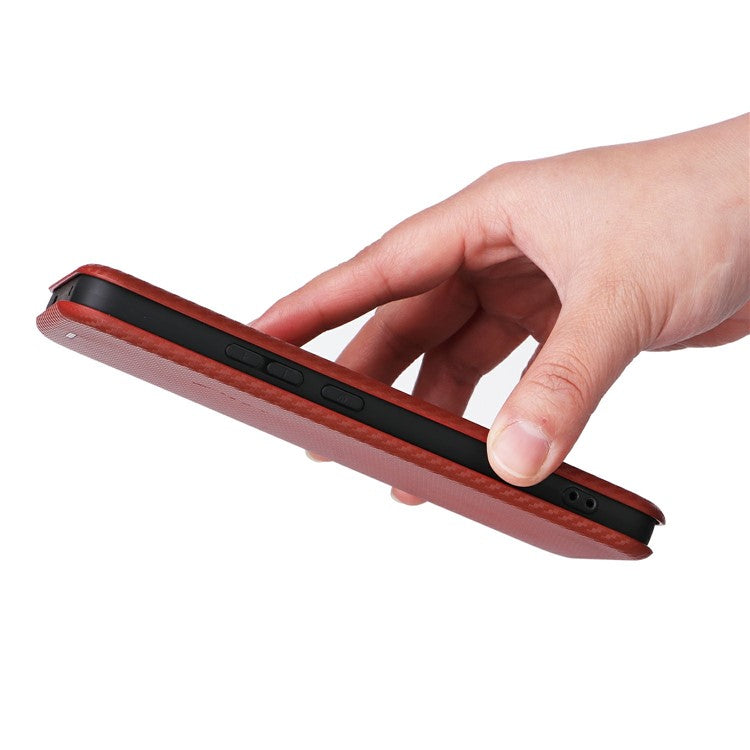 For Oppo Reno13 F 5G Case Carbon Fiber Texture Drop-Proof PU Leather Phone Cover - Brown