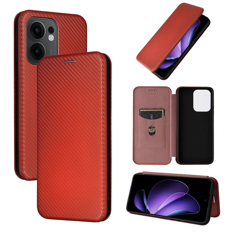 For Oppo Reno13 F 5G Case Carbon Fiber Texture Drop-Proof PU Leather Phone Cover - Brown
