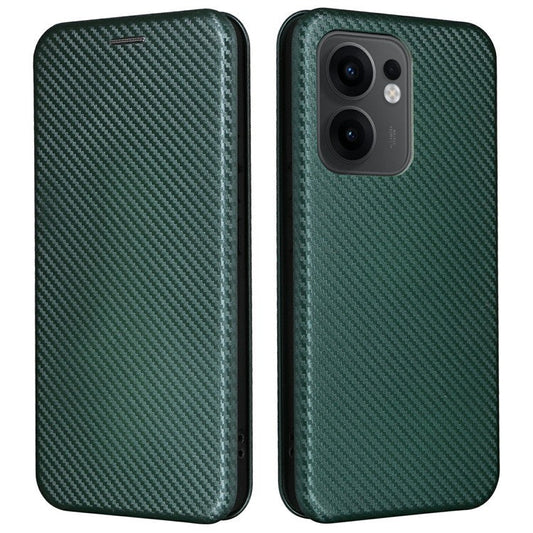 For Oppo Reno13 F 5G Case Carbon Fiber Texture Drop-Proof PU Leather Phone Cover - Green