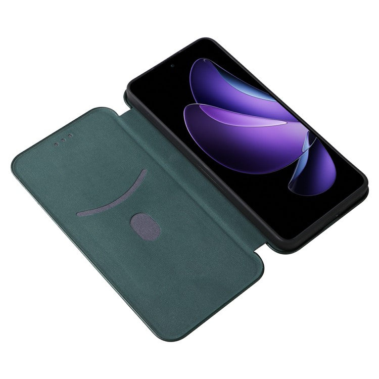 For Oppo Reno13 F 5G Case Carbon Fiber Texture Drop-Proof PU Leather Phone Cover - Green