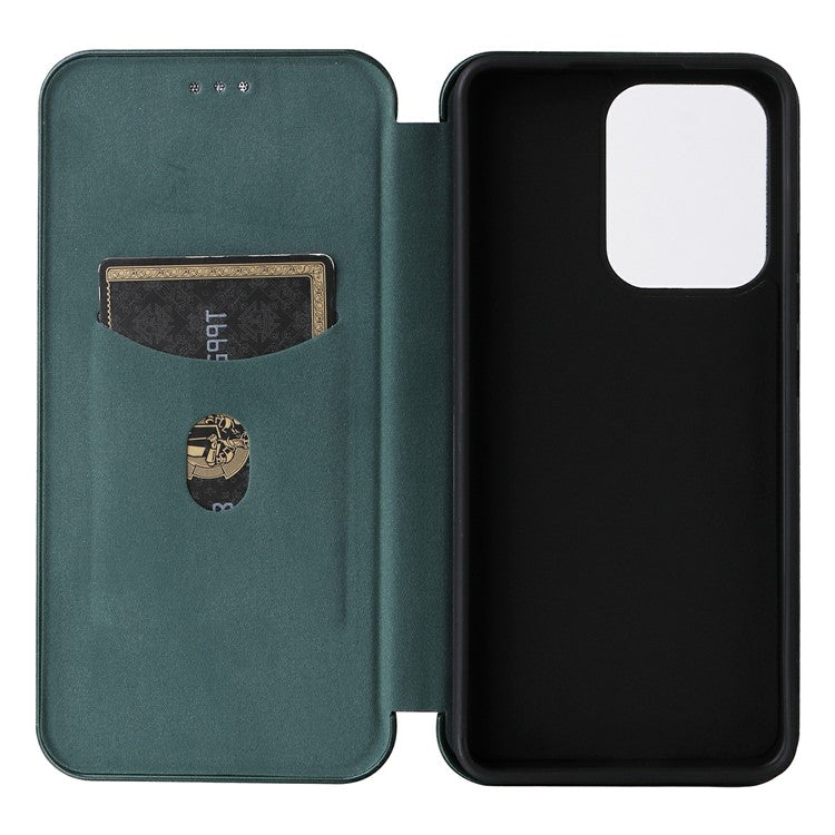 For Oppo Reno13 F 5G Case Carbon Fiber Texture Drop-Proof PU Leather Phone Cover - Green