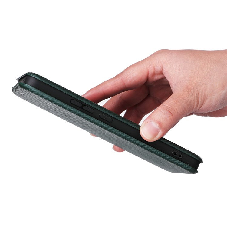 For Oppo Reno13 F 5G Case Carbon Fiber Texture Drop-Proof PU Leather Phone Cover - Green